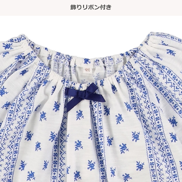 スラブ小花・ハートスモック半袖Tシャツ