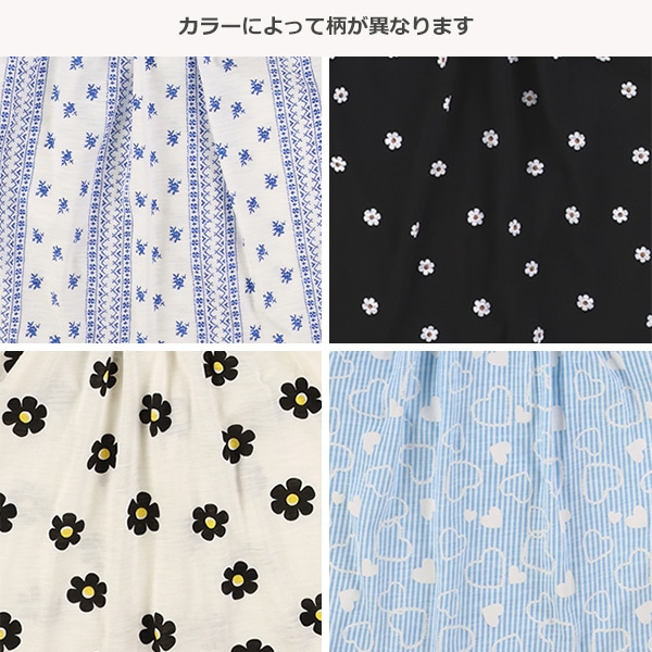 スラブ小花・ハートスモック半袖Tシャツ