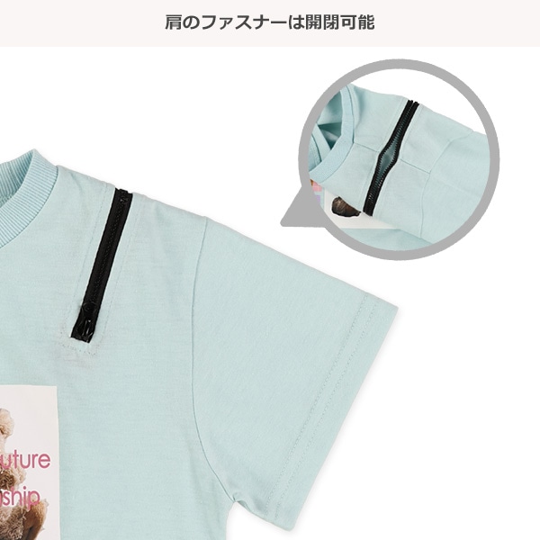 肩ファスナー半袖Tシャツ
