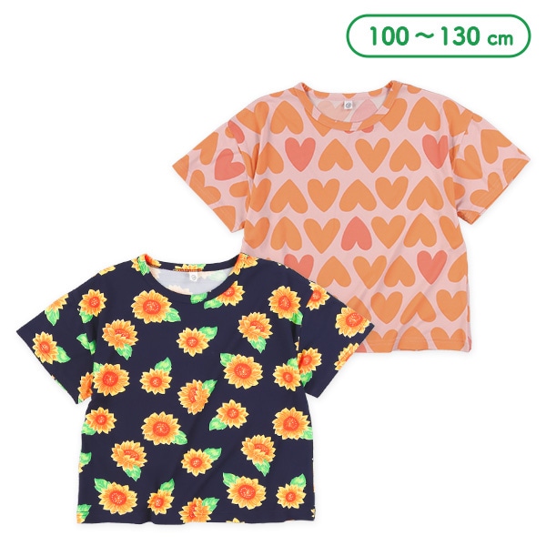ストレッチ天竺ハート柄・花柄半袖Tシャツ