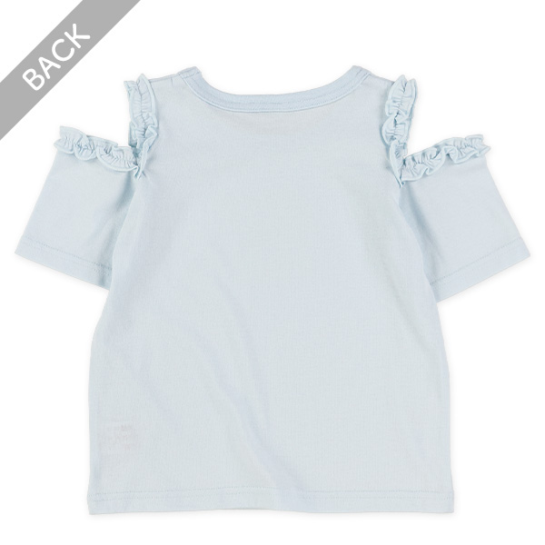 肩開きフリルロゴ半袖Tシャツ
