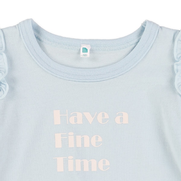 肩開きフリルロゴ半袖Tシャツ