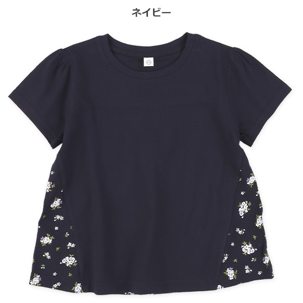 後ろ切り替え小花柄半袖Tシャツ