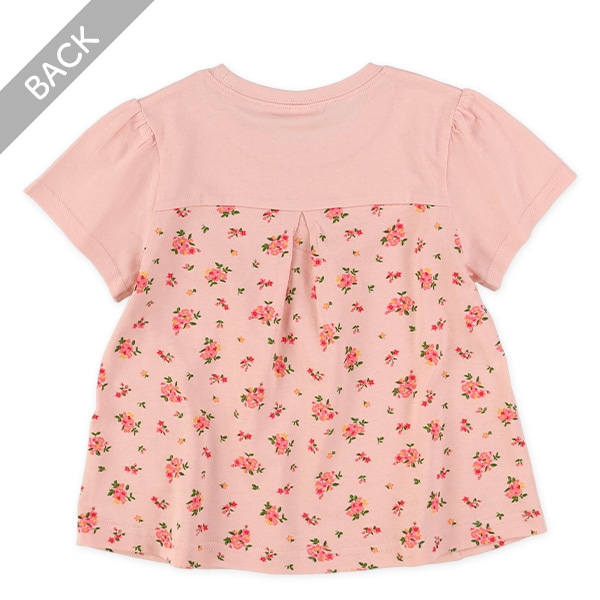 後ろ切り替え小花柄半袖Tシャツ