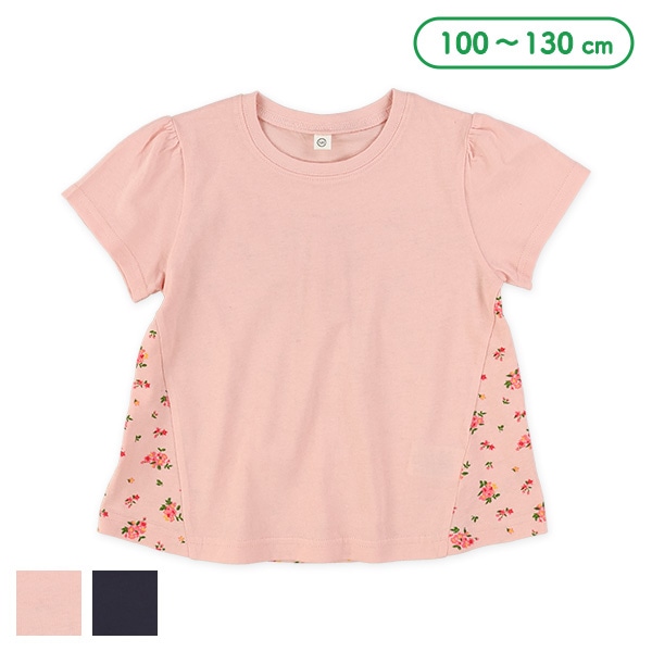後ろ切り替え小花柄半袖Tシャツ