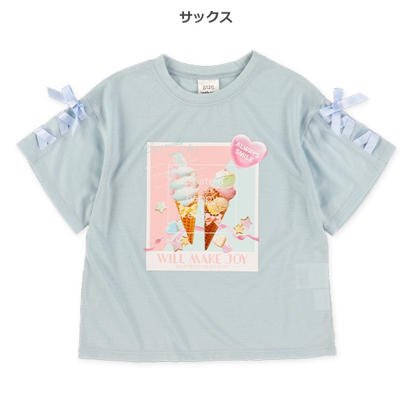 転写レースアップ半袖Tシャツ