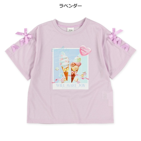 転写レースアップ半袖Tシャツ