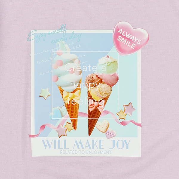 転写レースアップ半袖Tシャツ