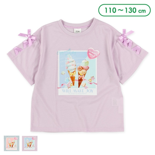 転写レースアップ半袖Tシャツ