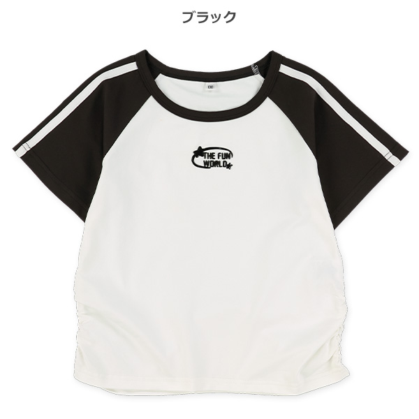 袖2本ライン立体プリントラグラン半袖Ｔシャツ