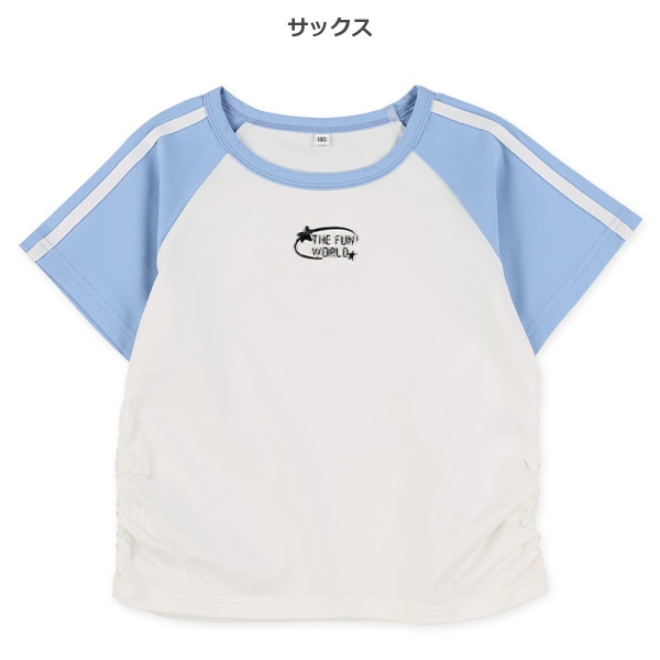 袖2本ライン立体プリントラグラン半袖Ｔシャツ