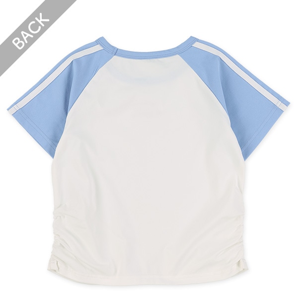 袖2本ライン立体プリントラグラン半袖Ｔシャツ