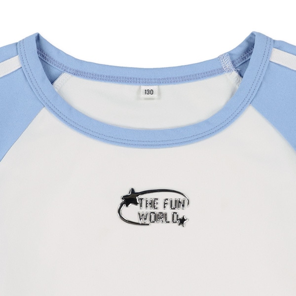 袖2本ライン立体プリントラグラン半袖Ｔシャツ