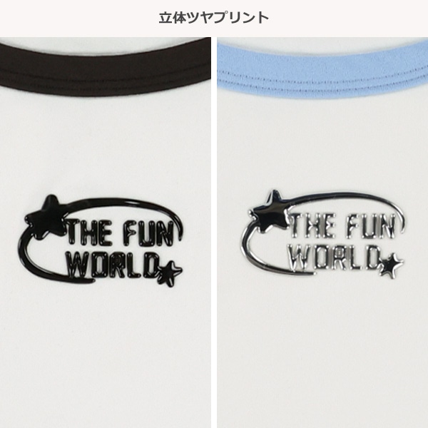 袖2本ライン立体プリントラグラン半袖Ｔシャツ