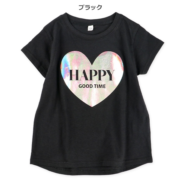 ハートロゴオーロラ箔プリント半袖Tシャツ