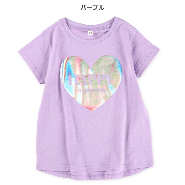 ハートロゴオーロラ箔プリント半袖Tシャツ