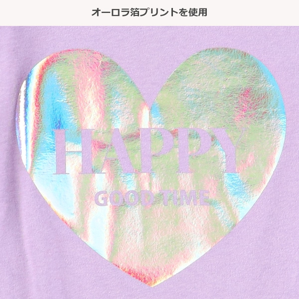 ハートロゴオーロラ箔プリント半袖Tシャツ