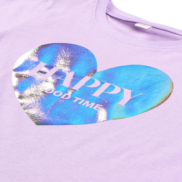 ハートロゴオーロラ箔プリント半袖Tシャツ