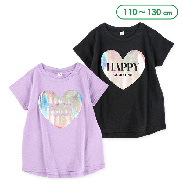 ハートロゴオーロラ箔プリント半袖Tシャツ
