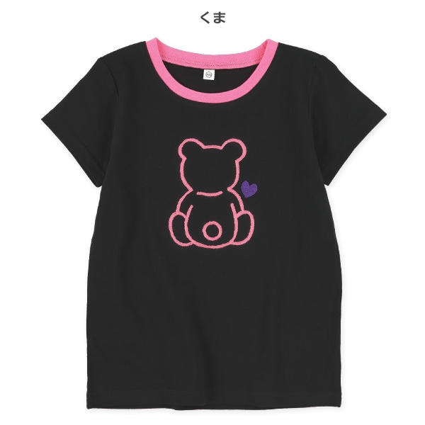 くま・アイスクリームチェーンステッチ刺繍半袖Tシャツ