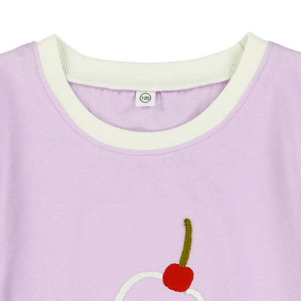 くま・アイスクリームチェーンステッチ刺繍半袖Tシャツ