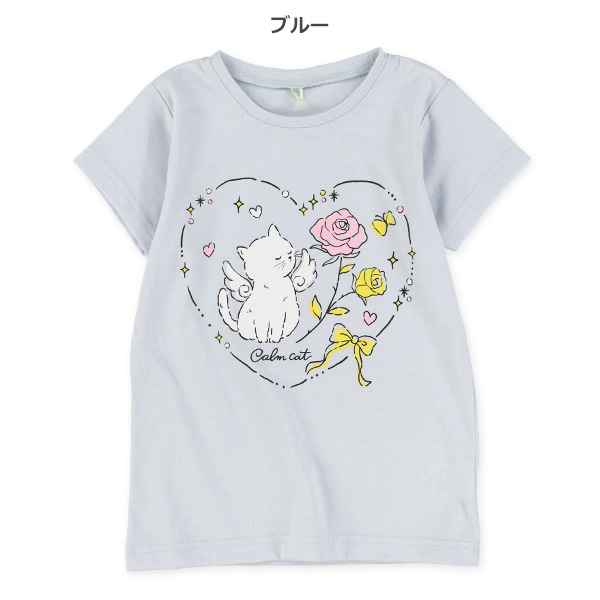 ねこ花ハート半袖Tシャツ