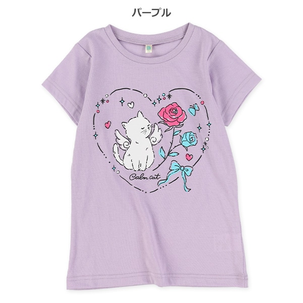 ねこ花ハート半袖Tシャツ