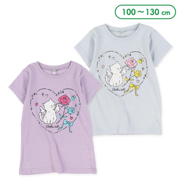 ねこ花ハート半袖Tシャツ