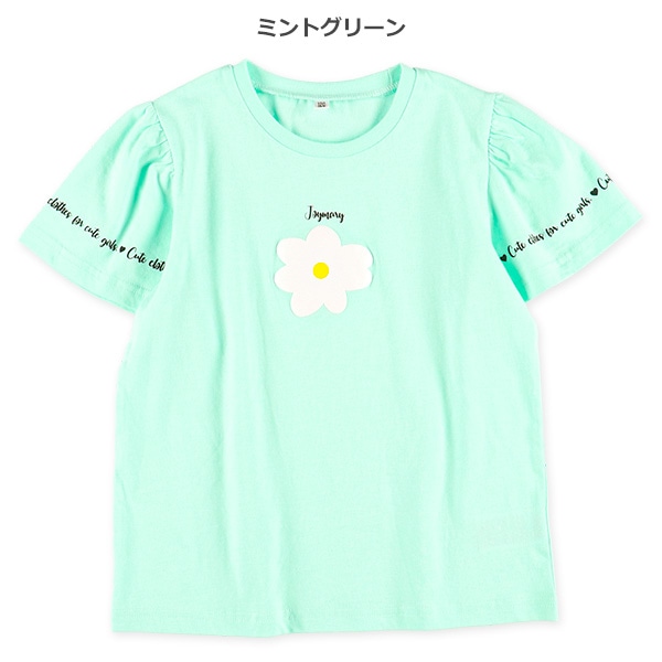 花ラメ発泡プリント袖ロゴ半袖Tシャツ