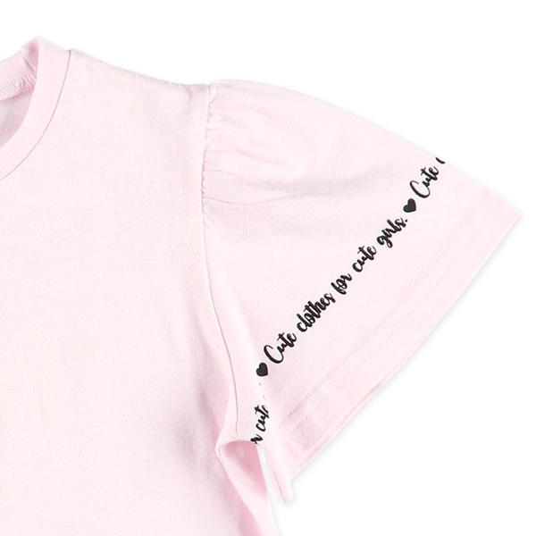 花ラメ発泡プリント袖ロゴ半袖Tシャツ