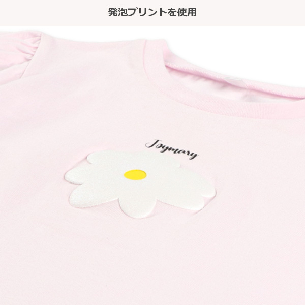 花ラメ発泡プリント袖ロゴ半袖Tシャツ