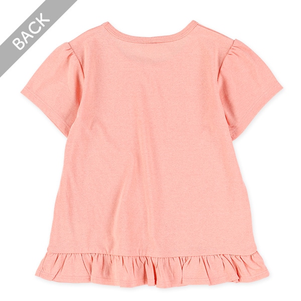 裾フリル花柄リボンラメプリント半袖Tシャツ