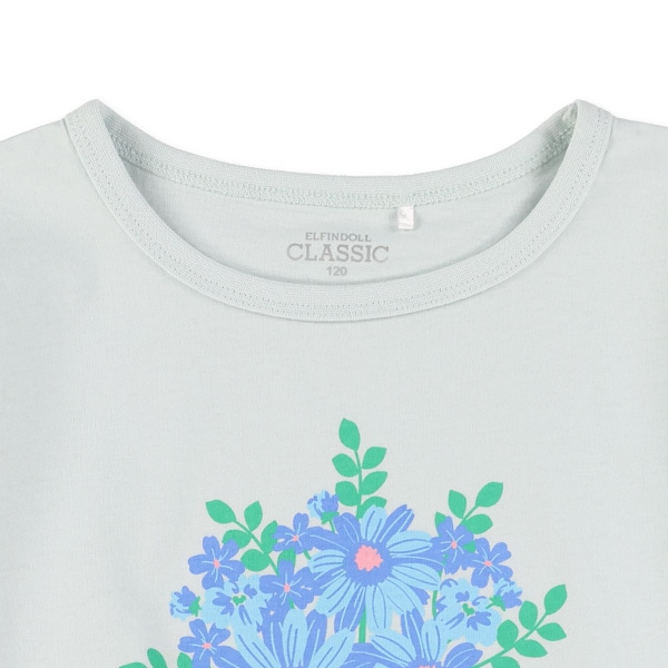 花束プリント飾りリボン付き半袖Tシャツ