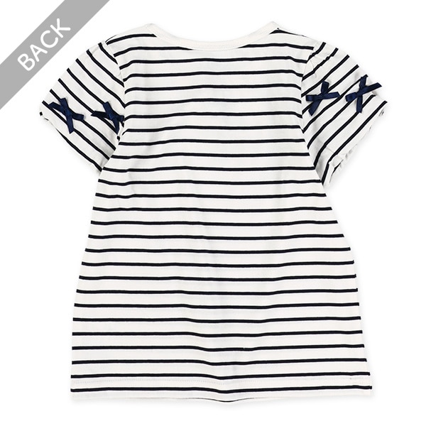 袖リボンボーダー半袖Tシャツ