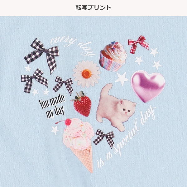 ハート転写プリント半袖Tシャツ