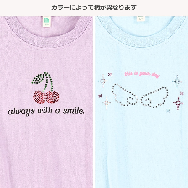 羽・チェリーラインストーン半袖Tシャツ