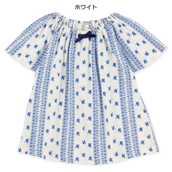 スラブ天竺リボンスモック半袖Tシャツ