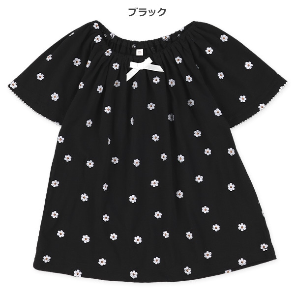 スラブ天竺リボンスモック半袖Tシャツ