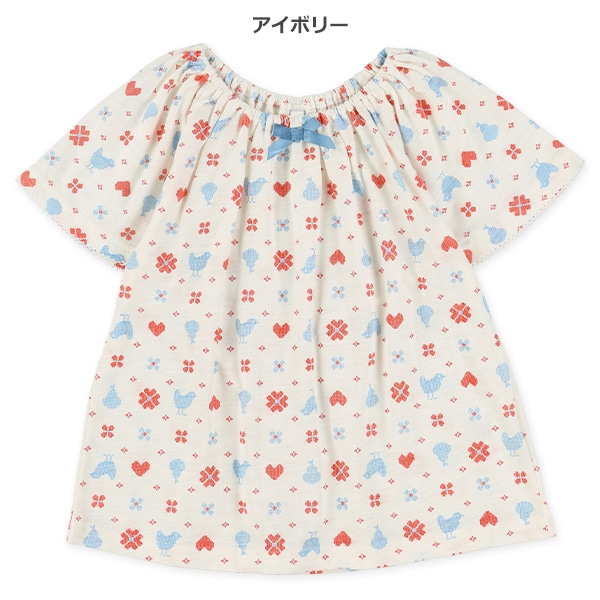 スラブ天竺リボンスモック半袖Tシャツ