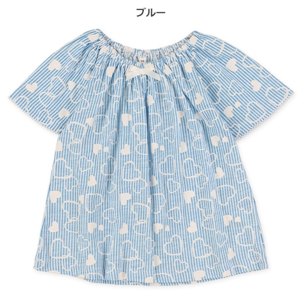 スラブ天竺リボンスモック半袖Tシャツ