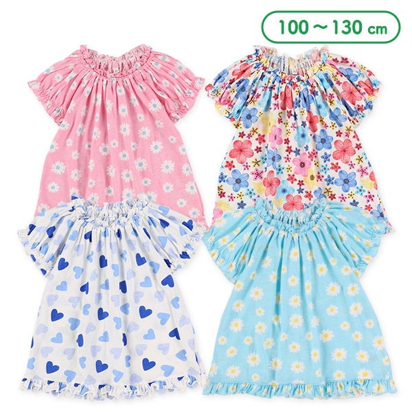 天竺総柄スモック半袖Tシャツ