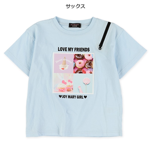 肩ファスナー半袖Tシャツ