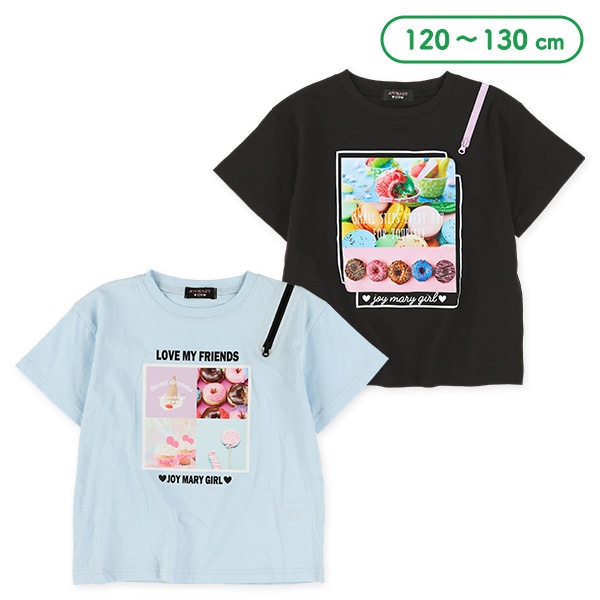 肩ファスナー半袖Tシャツ