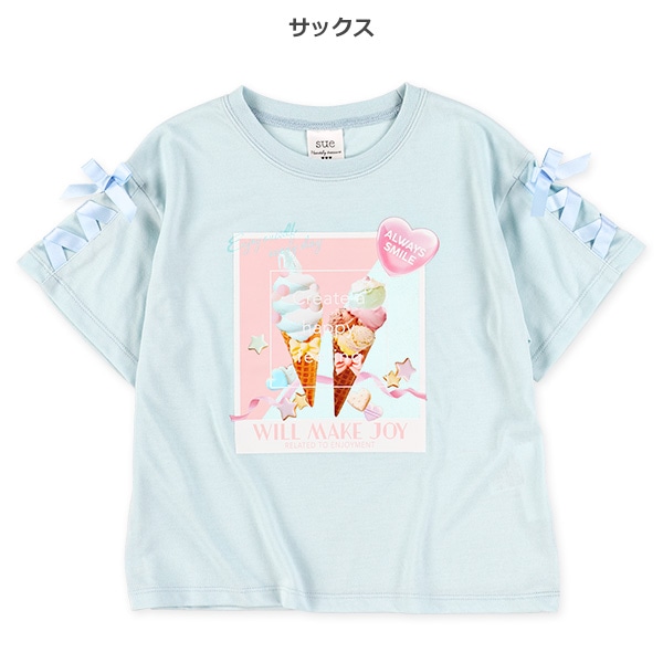 転写レースアップ半袖Tシャツ