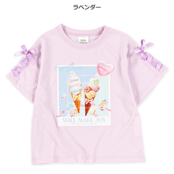 転写レースアップ半袖Tシャツ