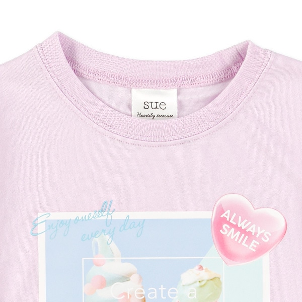 転写レースアップ半袖Tシャツ