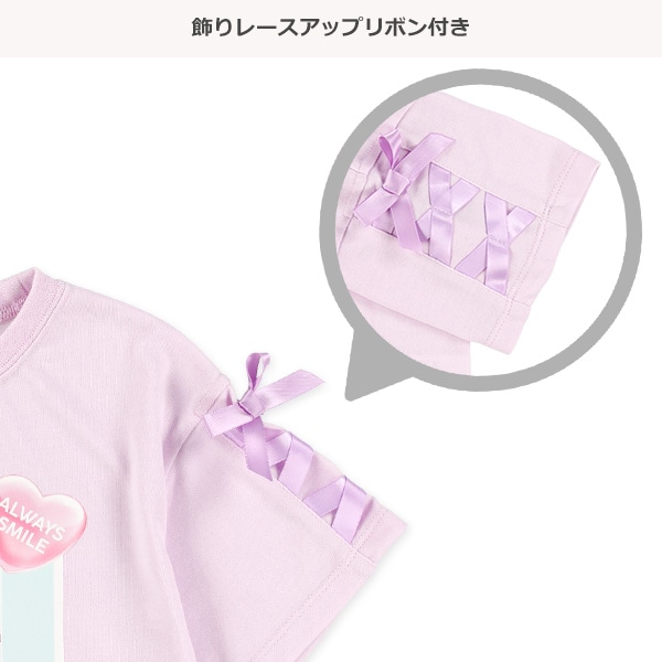 転写レースアップ半袖Tシャツ