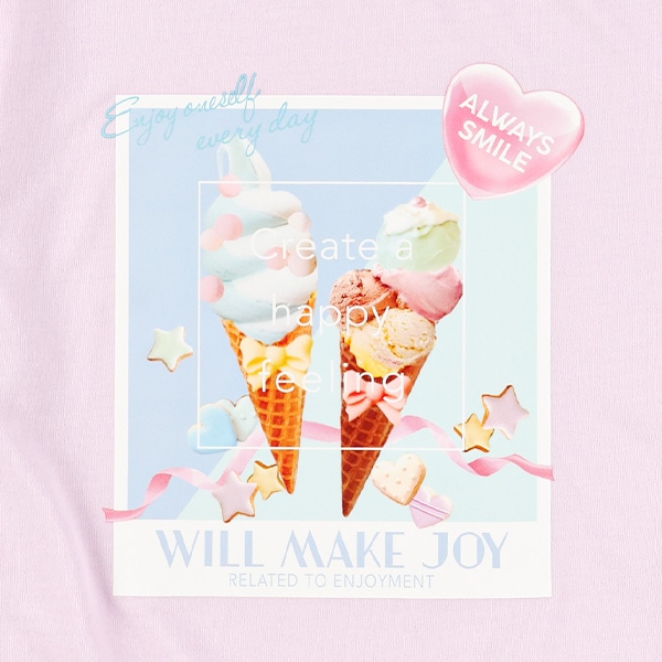 転写レースアップ半袖Tシャツ