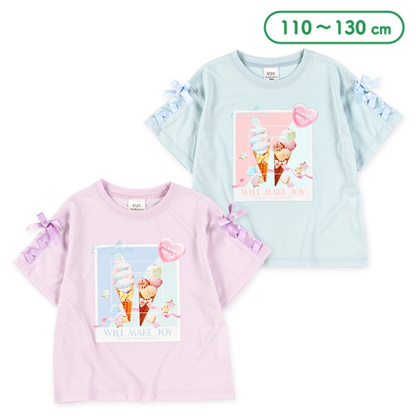 転写レースアップ半袖Tシャツ