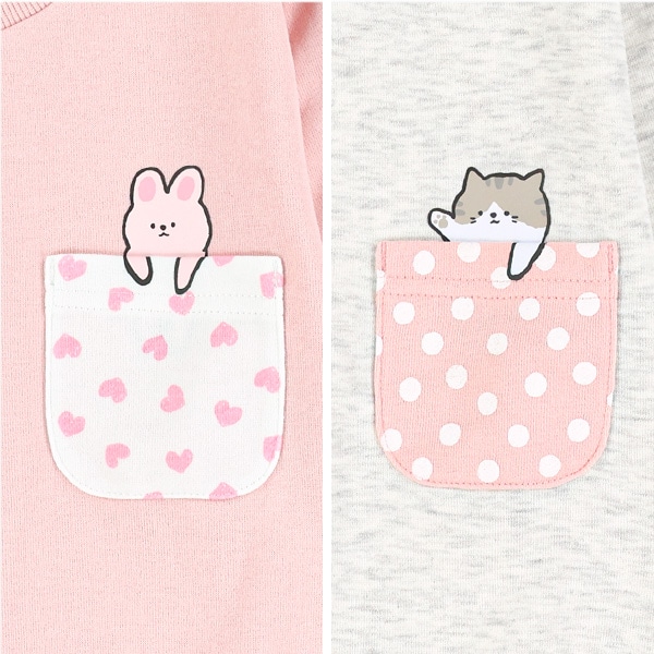 ミニ裏毛うさぎ・ねこひょっこりポケットトレーナー